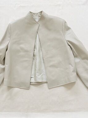 Womens Leather Jacket Longsleeve Moto Grey Italy Size 44 Medium